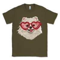Army Green white pomeranian with love glasses Classic Tee - RanaPortraitStore