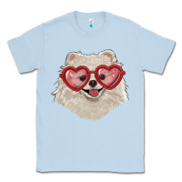 Dusty Blue white pomeranian with love glasses Classic Tee - RanaPortraitStore