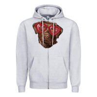 Heather Grey labrador retriever with love glass Zipper Hoodie - RanaPortraitStore