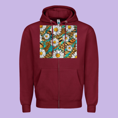 Zipper Hoodie Leopard And Tiger Daisy
