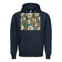 Navy Leopard And Tiger Daisy Zipper Hoodie - RanaPortraitStore