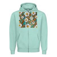 Seafoam Leopard And Tiger Daisy Zipper Hoodie - RanaPortraitStore