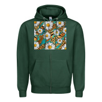 Sports Green Leopard And Tiger Daisy Zipper Hoodie - RanaPortraitStore