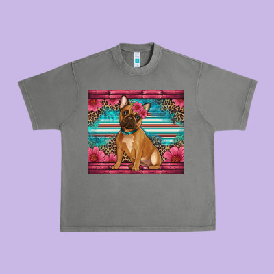French Bulldog Floral Urban Heavy Tee Designed By Artiststas