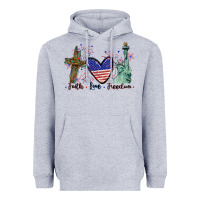Heather Grey Faith love Freedom 4th of july Heavyweight Hoodie - CowGirlArtShop