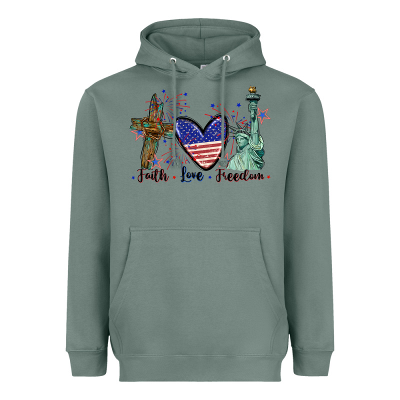 Faith Love Freedom 4th Of July Heavyweight Hoodie by CowGirlArtShop | Teevron