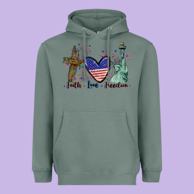 Faith Love Freedom 4th Of July Heavyweight Hoodie Designed By Cowgirlartshop
