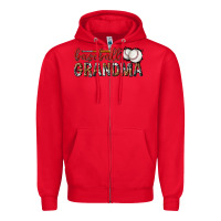 Red baseball grandma with leopard Zipper Hoodie - texasbilliewilder