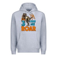 Heather Grey i'm three hear me roar dinosaur birthday Premium Hoodie - LillyAllenDesigns