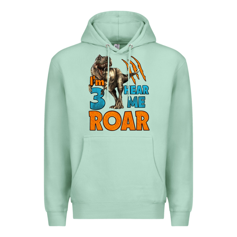 I'm Three Hear Me Roar Dinosaur Birthday Premium Hoodie by LillyAllenDesigns | Teevron