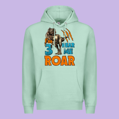 I'm Three Hear Me Roar Dinosaur Birthday Premium Hoodie Designed By Lillyallendesigns