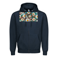 Navy leopard daisy Zipper Hoodie - RanaPortraitStore