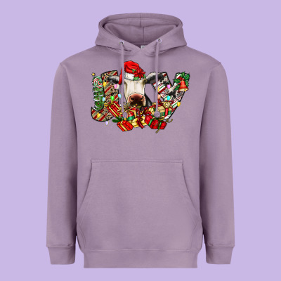 Christmas Joy Cow Heavyweight Hoodie Designed By Cowhidedigitalart