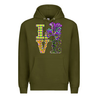 Army Green mardi gras love mask Premium Hoodie - BarkalooDesign