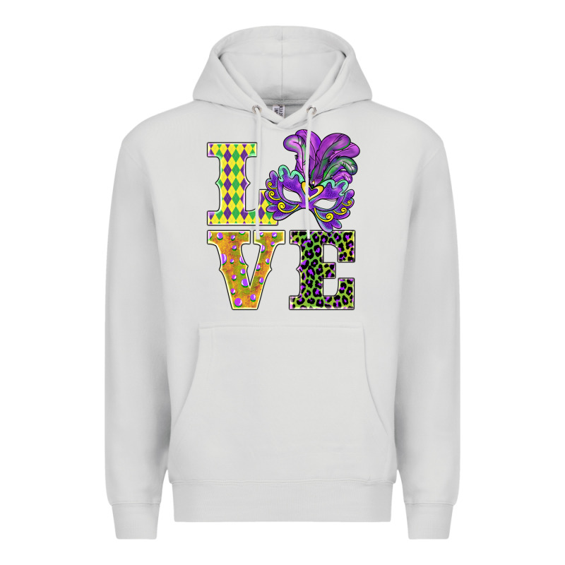Mardi Gras Love Mask Premium Hoodie by BarkalooDesign | Teevron