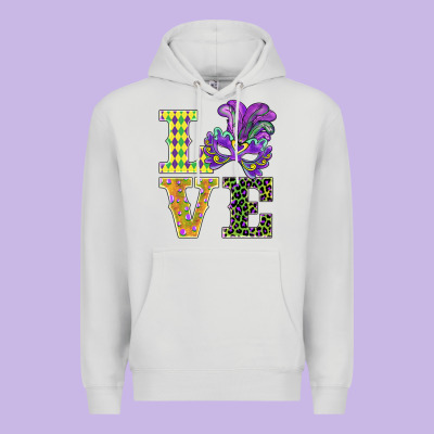 Mardi Gras Love Mask Premium Hoodie Designed By Barkaloodesign