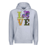 Heather Grey mardi gras love mask Premium Hoodie - BarkalooDesign