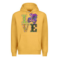 Mustard mardi gras love mask Premium Hoodie - BarkalooDesign