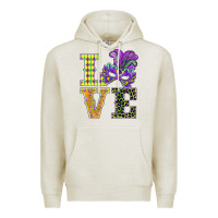 Oatmeal Heather mardi gras love mask Premium Hoodie - BarkalooDesign