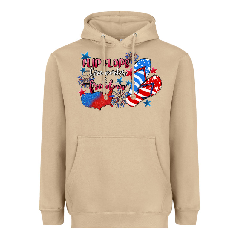 Flip Flops Fireworks & Freedom 4th Of July Heavyweight Hoodie by CowGirlArtShop | Teevron