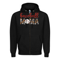 Black baseball mama with leopard Zipper Hoodie - texasbilliewilder