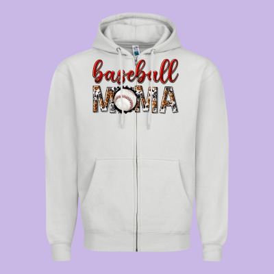Zipper Hoodie baseball mama with leopard