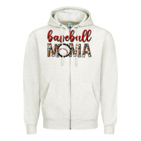 Oatmeal Heather baseball mama with leopard Zipper Hoodie - texasbilliewilder