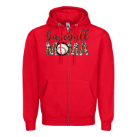 Red baseball mama with leopard Zipper Hoodie - texasbilliewilder