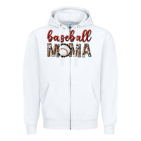 White baseball mama with leopard Zipper Hoodie - texasbilliewilder