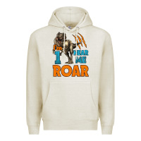 Oatmeal Heather i'm one hear me roar dinosaur birthday Premium Hoodie - LillyAllenDesigns