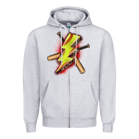 Heather Grey softball lightning bolt Zipper Hoodie - Zillion Design Studio