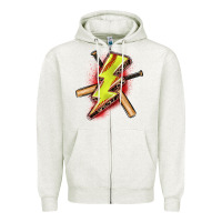 Oatmeal Heather softball lightning bolt Zipper Hoodie - Zillion Design Studio