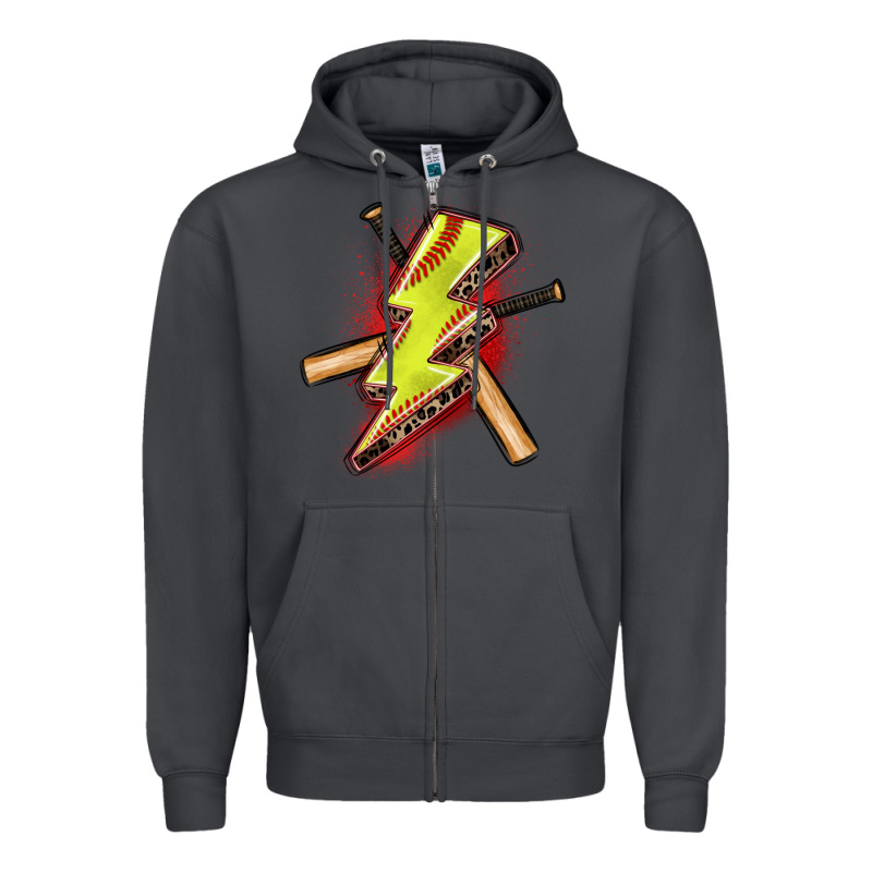 Softball Lightning Bolt Zipper Hoodie by Zillion Design Studio | Teevron