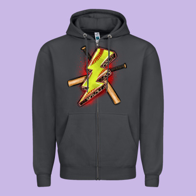 Softball Lightning Bolt Zipper Hoodie Designed By Zillion Design Studio