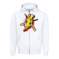White softball lightning bolt Zipper Hoodie - Zillion Design Studio