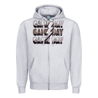 Heather Grey game day game day volleyball lightning bolt Zipper Hoodie - Zillion Design Studio