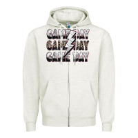 Oatmeal Heather game day game day volleyball lightning bolt Zipper Hoodie - Zillion Design Studio