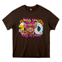 Chocolate Brown Holy Cow 100 Days Of School Heavy Core Tee - CowhideDigitalArt