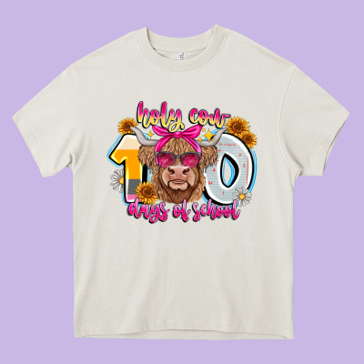 Holy Cow 100 Days Of School Heavy Core Tee Designed By Cowhidedigitalart