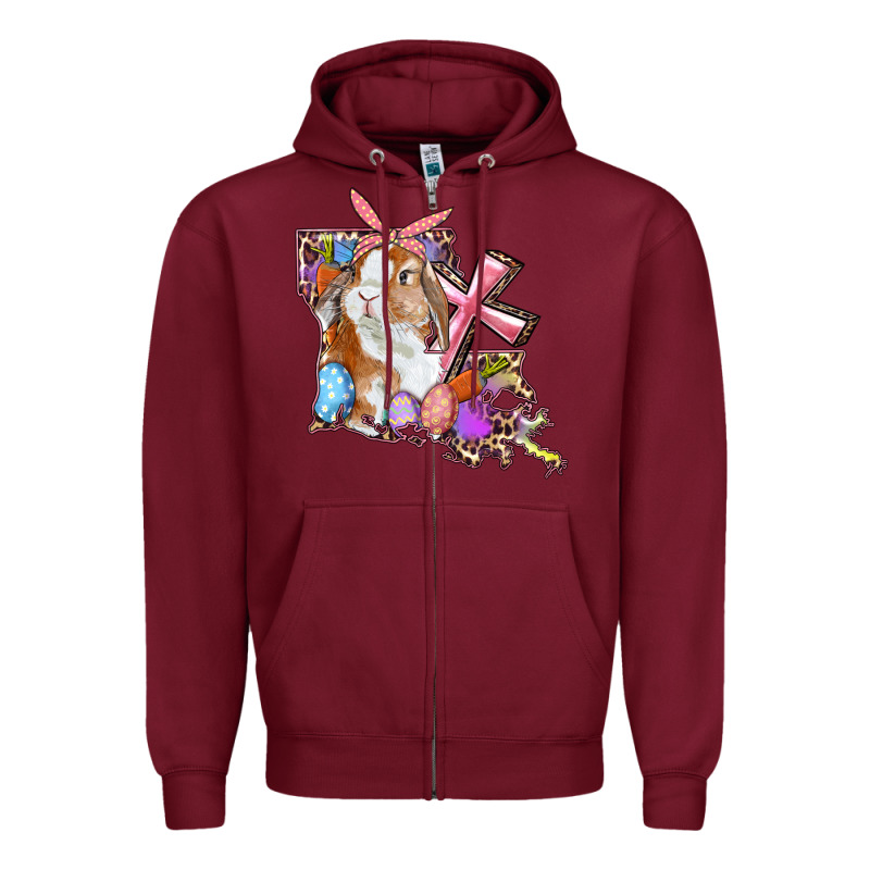 Louisiana Map Easter Bunny And Cross Zipper Hoodie by RanaPortraitStore | Teevron