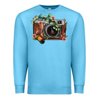 Ocean Blue floral eucalyptus film roll vintage camera Premium Sweatshirt - FaDigitalArtStudio