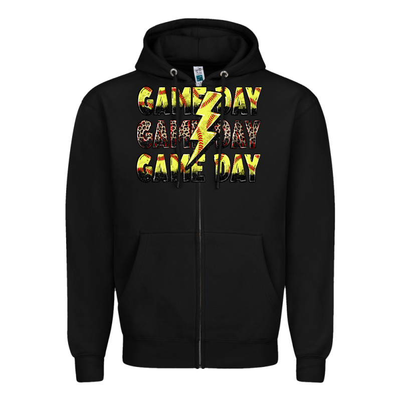 Game Day Game Day Softball Lightning Bolt Zipper Hoodie by Zillion Design Studio | Teevron