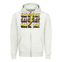 Oatmeal Heather game day game day softball lightning bolt Zipper Hoodie - Zillion Design Studio