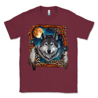 Burgundy Wolf And Feathers Classic Tee - RanaPortraitStore