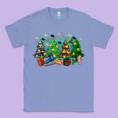 Classic Tee christmas trees with hockey