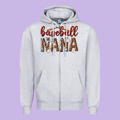 Baseball Nana With Leopard Zipper Hoodie Designed By Texasbilliewilder