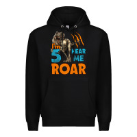 Black i'm five hear me roar dinosaur birthday Premium Hoodie - LillyAllenDesigns
