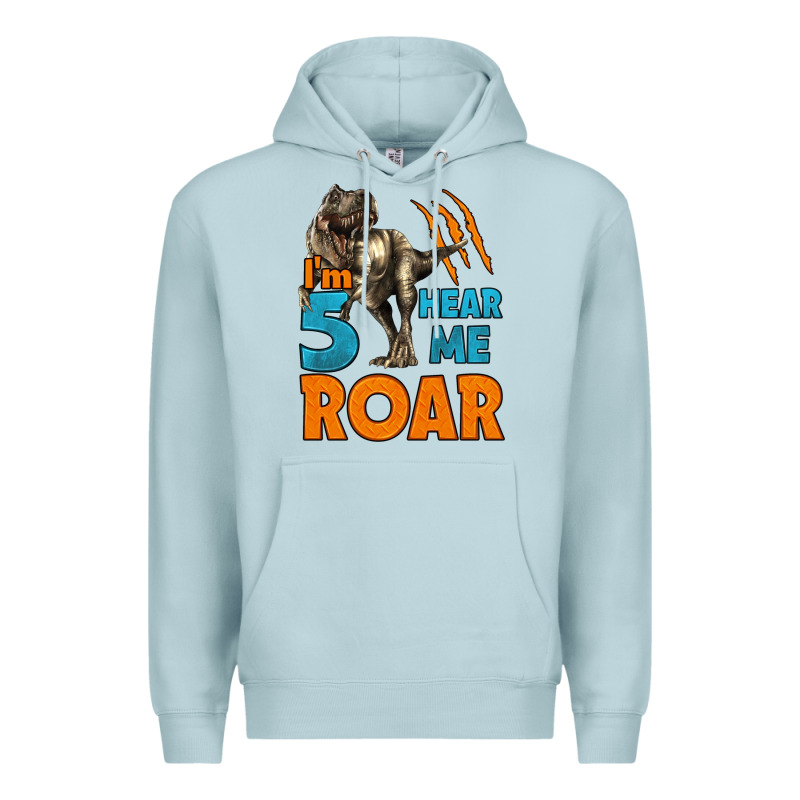 I'm Five Hear Me Roar Dinosaur Birthday Premium Hoodie by LillyAllenDesigns | Teevron