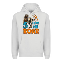 Dove Grey i'm five hear me roar dinosaur birthday Premium Hoodie - LillyAllenDesigns
