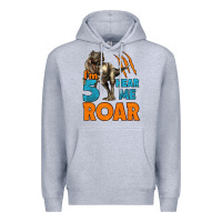 Heather Grey i'm five hear me roar dinosaur birthday Premium Hoodie - LillyAllenDesigns